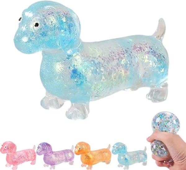 Glitter Dachshund Squishy Squeeze Toy Soft Stretchy Vent Ball Stress Relief Anxiety Decompression Toy For Adults Daily Relaxing By Sea