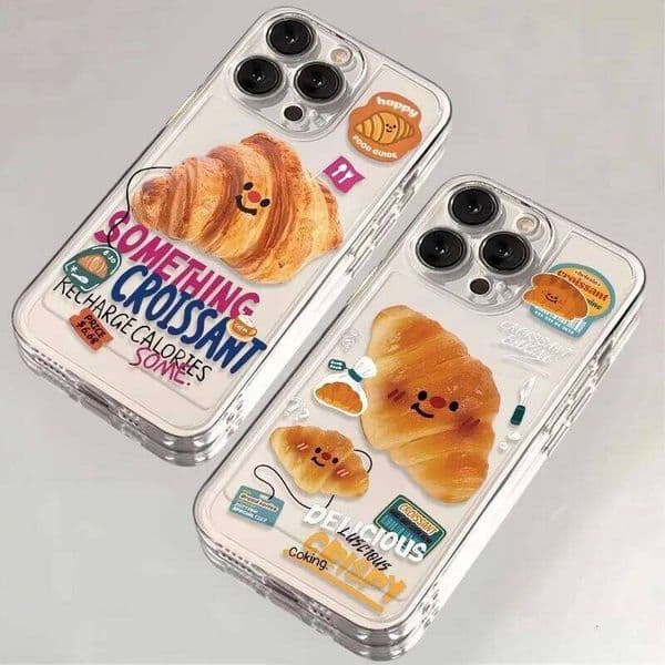 Personality Croissant Phone Case For iPhone 16 17 XS XR X 15 14 13 12 11 Pro Max Mini 7 8 Plus Cartoon Soft Back Cover