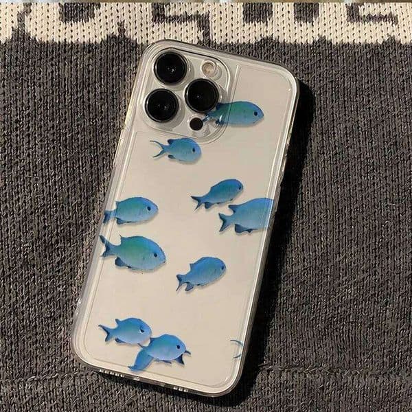 Full Screen Blue Fish Phone Case For iPhone Air XSMax XS XR X 17 16 15 14 11 Pro Max 13 12 Mini Trend Soft Back Cover