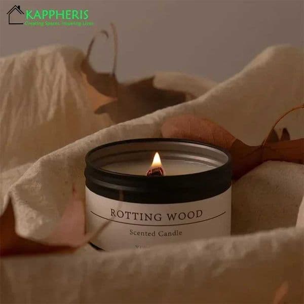 Black Tin Can Scented Aromatic Candles Wooden Wick Candle Jars with Lid Classic Home Decorative Candles Dried Flower C260530