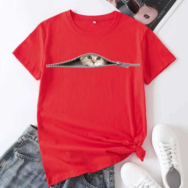 100 Cotton Plus Size Cat Print Modal Round Neck Short-slved Womens T-shirt Tops Graphic T Shirts Clothes Oversized T Shirt