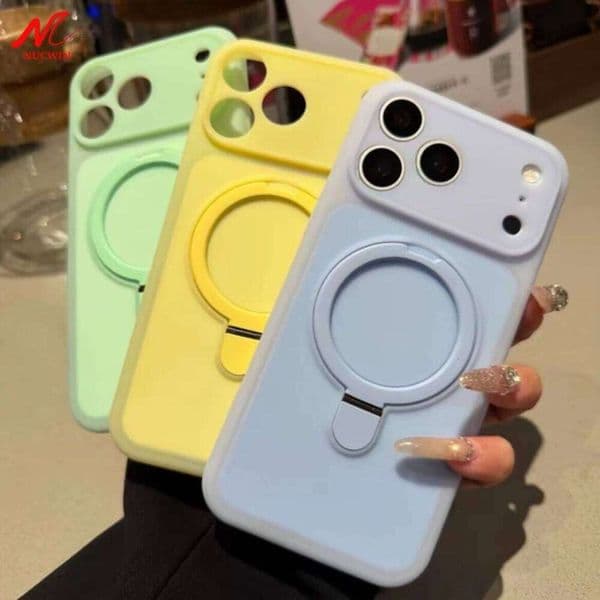 Summer Fresh Jelly Color Magsafe Magnetic Bracket Stand Holder Phone Case For iPhone 17 16 15 Pro Max Liquid Silicone Cover