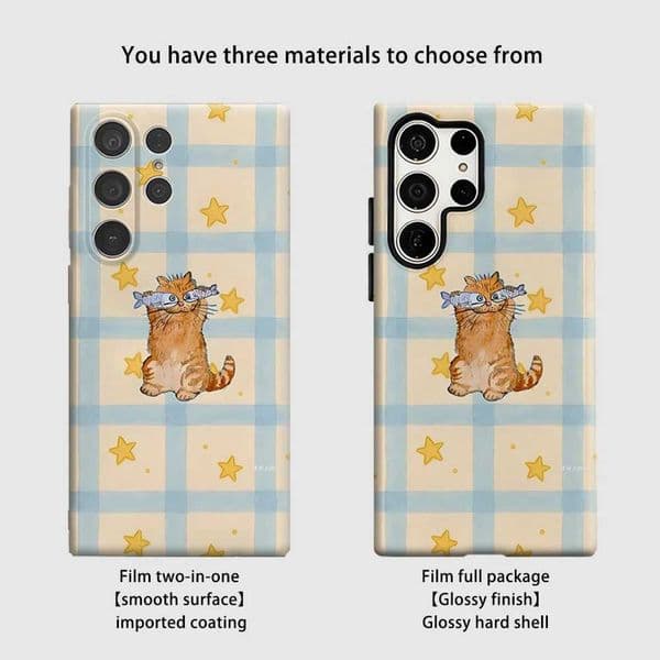 Cat Check Star Phone Case for Galaxy S26 S25 Ultra S24 S23 Ultra Plus Shockproof Double Layer Tough Back Cover Z260601