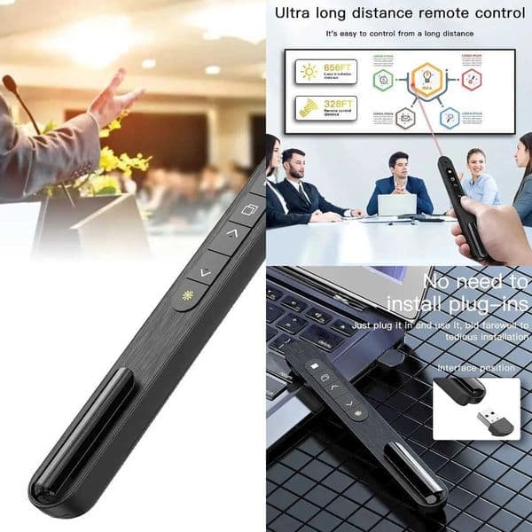 24GHz Wireless Presentation Clicker USB Charging Infrared Remote PPT Laser Flip Pen Red Light with Storage Bag Laser Pointer X260529