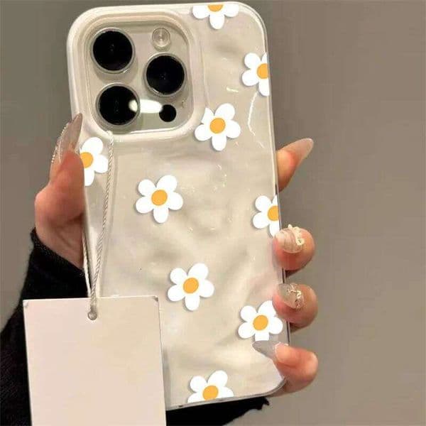 Cute Daisy Flower Simple Summer 3D Phone Case for iPhone 16 15 Plus 14 13 12 11 Pro Max 17 Air Soft TPU Shockproof Cover