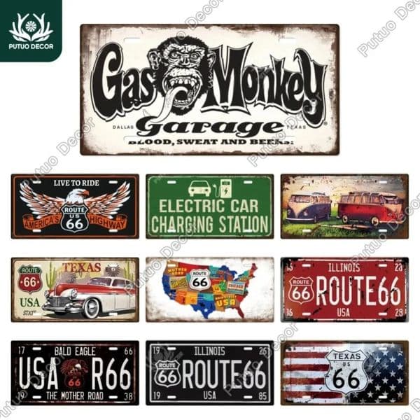 Vintage Metal Wall Art License Plate Farmhouse Garage Decor for Man Cave Bar 118x59 Inches 1pc 260601