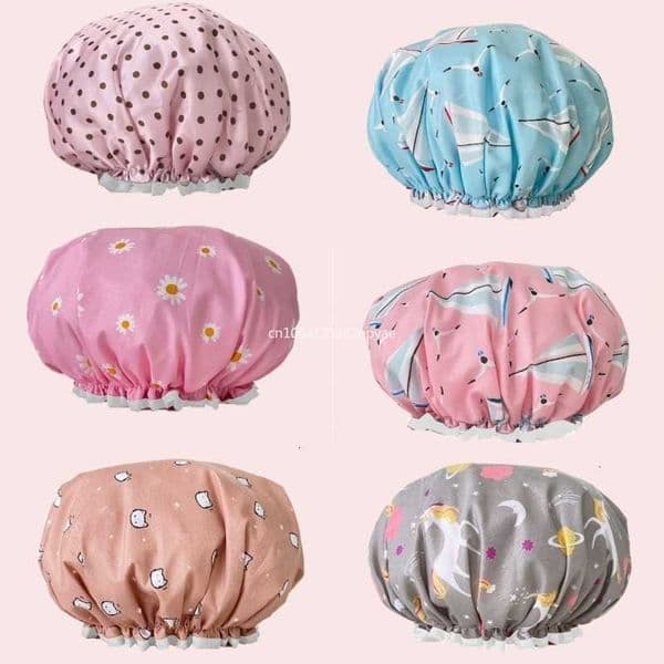 Print Elastic Cap 1PC Double Layer Waterproof Shower Hair Shower Cover Reusable Wave Point Bathroom Supplies C260601