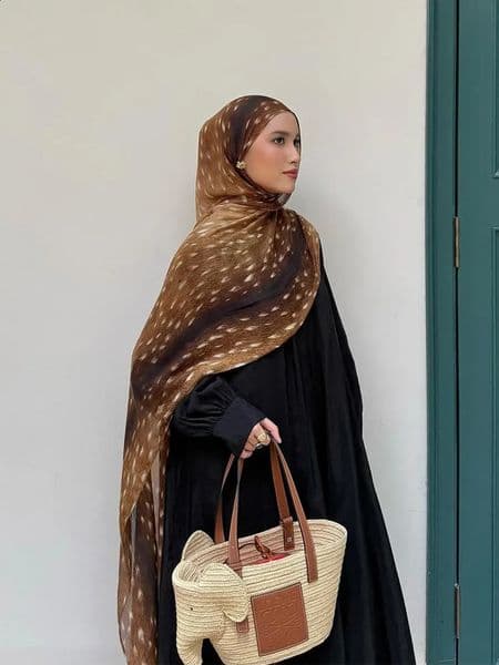 Bohemian Deer Print Hijab Watercolour Shawl Soft Muslim Hijabs Modal Cotton Lightweight Wrap Autumn Headscarf Ramanda 260529
