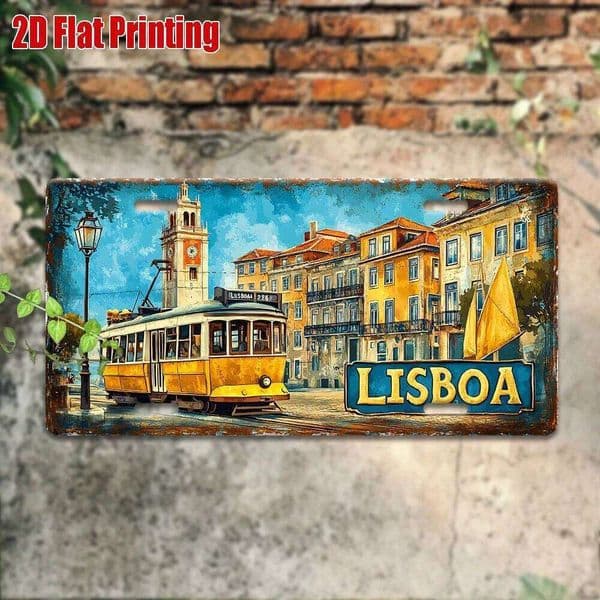 2D Flat 1pc, Vintage Metal Sign, for Decorationg Only, Outdoor Wall Art (30cm x15cm), Number LISBOA Aluminum Sign with Lisbon 26L0601