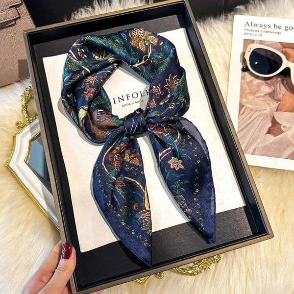 Luxury Brand 2025 Floral Print Square Silk Scarf for Women Hijab Hair Bands 70cm Neckerchief Female Satin Shawl Ribbon Headband Q260601