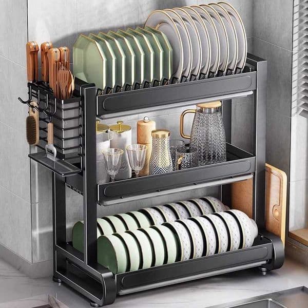 Kitchen Bowl Simple and Plate Rack for Home Use Bowl and Chopstick Holder Water Draining Storage Countertop Multifunctional RackL260601TP