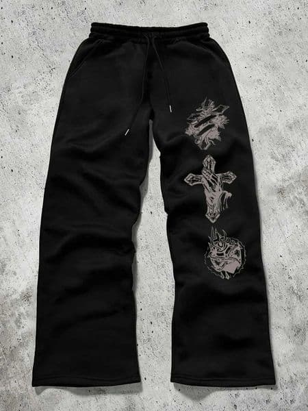 Heart and cross print elastic waist sweatpants stretchy casual strt style straight leg mens athletic sweatpants pants men D260601
