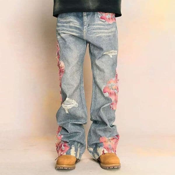 Men's Jeans high-quality American high street patchwork denim pants for men and women with a slightly spicy print