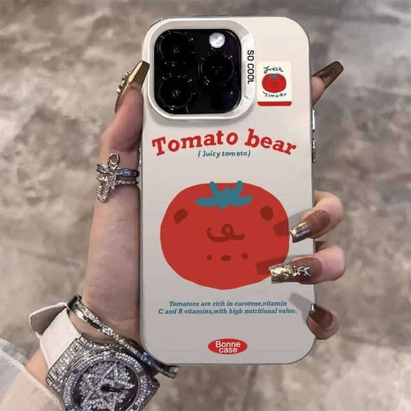 Cute Kawaii Vintage Tomato Bear Case For Samsung Galaxy S26 S25 S24 S23 Ultra S22 Plus S21 FE A56 A55 A54 A53 A36 A34 A33 A26
