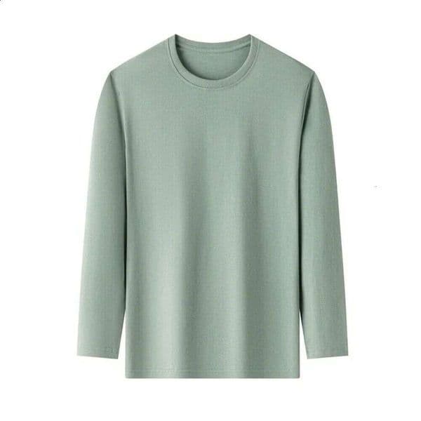 Mens Solid Color Round Neck Cotton Long Sleeved T Shirt Summer Comfortable Top 260530 8C1