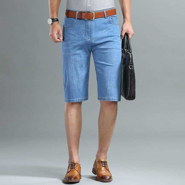 Denim Summer Men Shorts New Style Thin Embroidery Business Casual Straight Short Jeans Male Brand Clothing sky Blue M260601