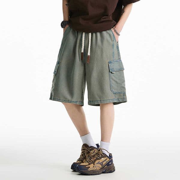 2026 Men summer new thin loose multi pocket workwear five quarter denim shorts seven quarter casual multi pocket denim shorts L260601