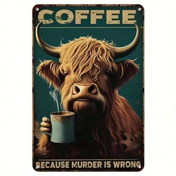 Hemiton Vintage Metal Tin Sign 8x12 Inch, Rustic Highland Cow Wall Art Decor for Kitchen Cafe Coffee Shop Bar Home 26L0601