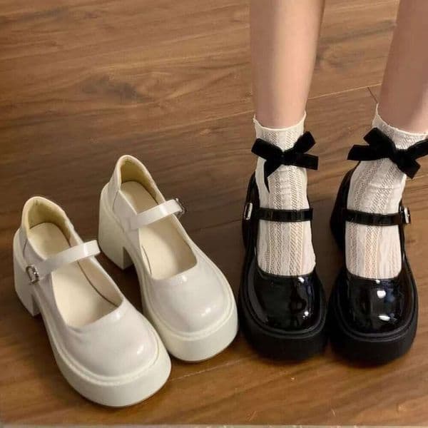 Women's Chunky Heel High-Heeled Leather Shoes, 2025 Spring New Style, Thick-Soled Height-Increasing French Retro Mary Jane Round-Toe Shoes 1Fe