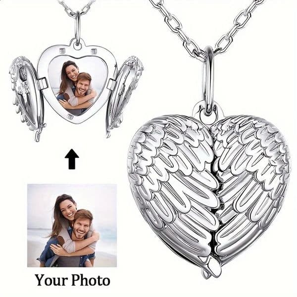 Custom Picture/po Small Box Pendant Necklace Personalized Angel Wing Small Box Pendant Mens Necklace Christmas Gift 260529