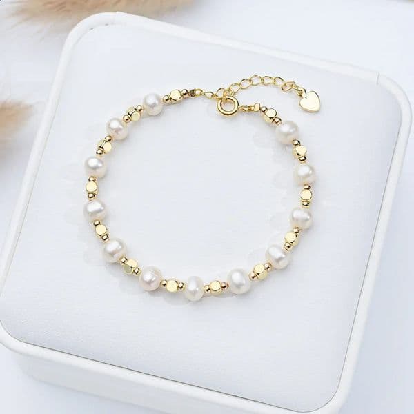 5-6mm Baroque Freshwater Pearl Bracelet for Women Girls Heart Rectangle clasp 16cm3cm 18k Gold Adjustable Bracelet Jewelry Gift 260530
