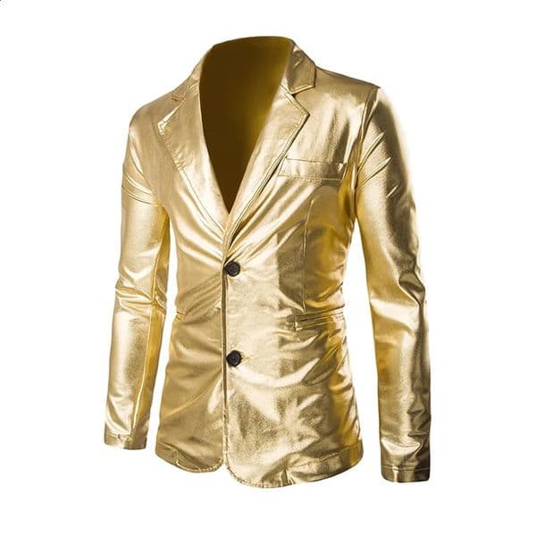 Stamping Glossy Casual Suit for Men Slim Fit 2 Piece Solid Shiny Party Gold Silver Black Suit for Men Blazer Jacket Pants 260601