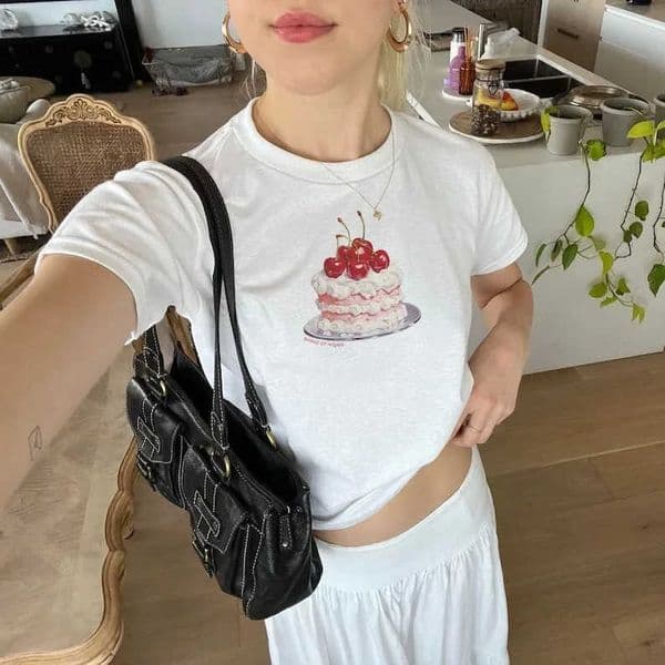 American Cake Printed Sweet Y2k Short-sved Top Fashionable Ins Slim Personality Street Clothing 90s Aesthetic T-shirt D260601