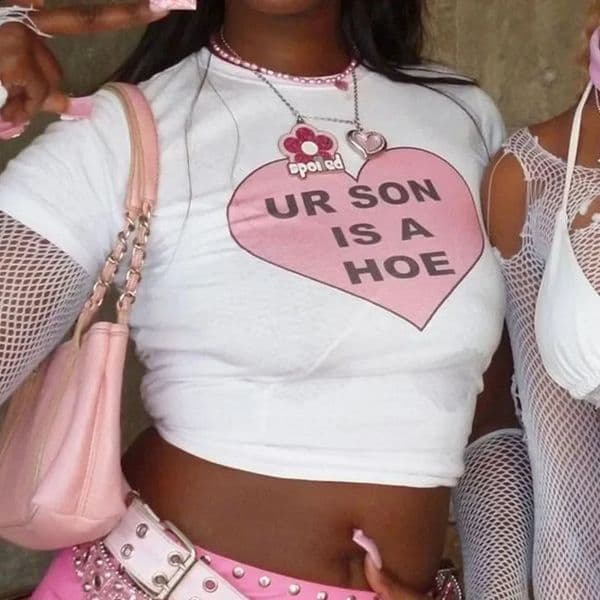 Y2K Style Letter HeartShaped Print Gothic Crop Tops ONeck Grunge HipHop Short Leeve Tshirts Women Clothes Fashion Woman 260601