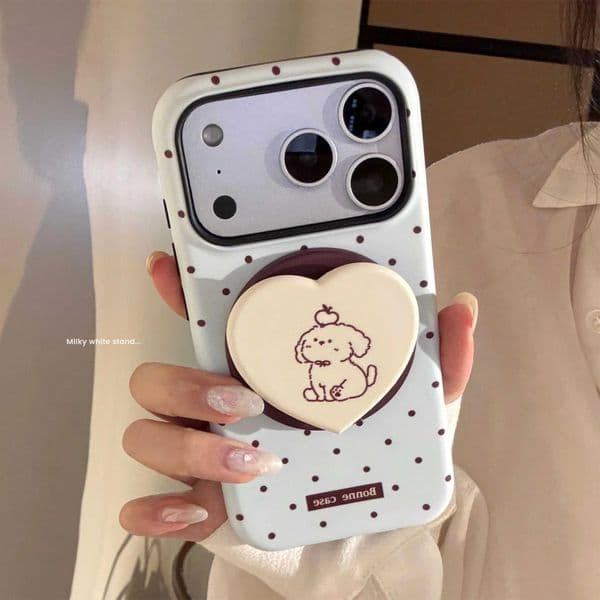 Love Heart Korean Cartoon Puppy Magnetic Bracket Phone Case For iPhone 17 Air 16 15 14 13 12 11 Pro Max Shockproof Hard Cover Z260601