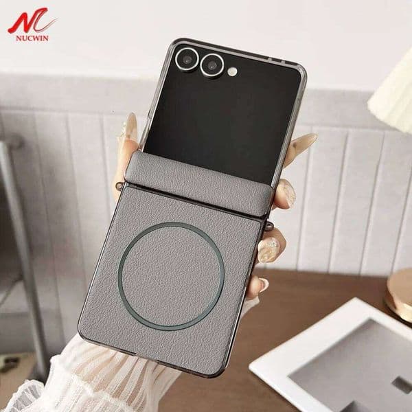 For Samsung Case Luxury PU Leather Plating Wireless Charge Magnetic Hinge Protect Cover for Galaxy Z Flip 7