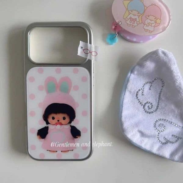 Bunny Cute Monchhichi Phone Case for iPhone 17 16 15 14 Pro Max 11 12 13 Plus Shockproof Aesthetic Drop Glue Cover Z260601