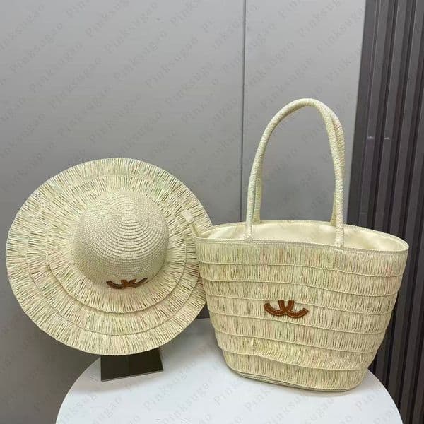 Women Shoulder Bags Desiger Bag 2pcs Straw Tote Bag Hat Set Summer Beach Bag Fashion Handbags for Girls Vacation Casual Travel Shopping Bags Changchen26060145