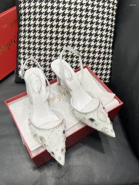 Sandals Water Diamond Lace Headband Back Strap For Women's Summer Thin Heel Pointed Sexy High Heels