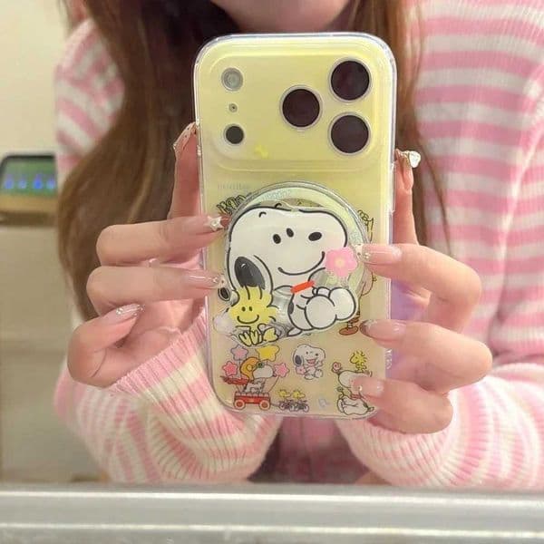Charlie Brown Snoopy Cute Cartoon Magnetic Holder Wireless Charge Phone Case For iPhone 17 16 15 14 13 12 Pro Max Cover Z260601