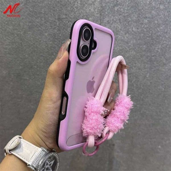 3 in 1 Hybrid Armor Case for iPhone 13 12 11 14 15 Pro Max 16 Plus Transparent Contrast Color Lanyard Wrist Strap Phone Cover