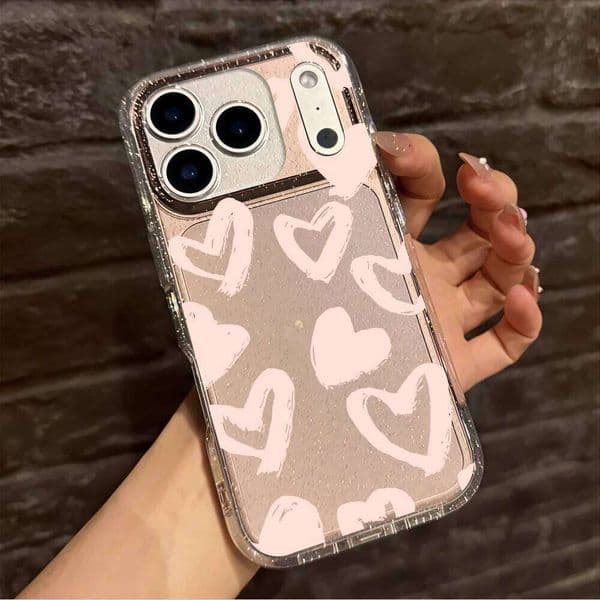 White Graffiti Sketch Hearts Phone Case For iPhone 16 15 14 13 12 11 Pro Max 16E 17E 17 Air X Clear TPU Cover