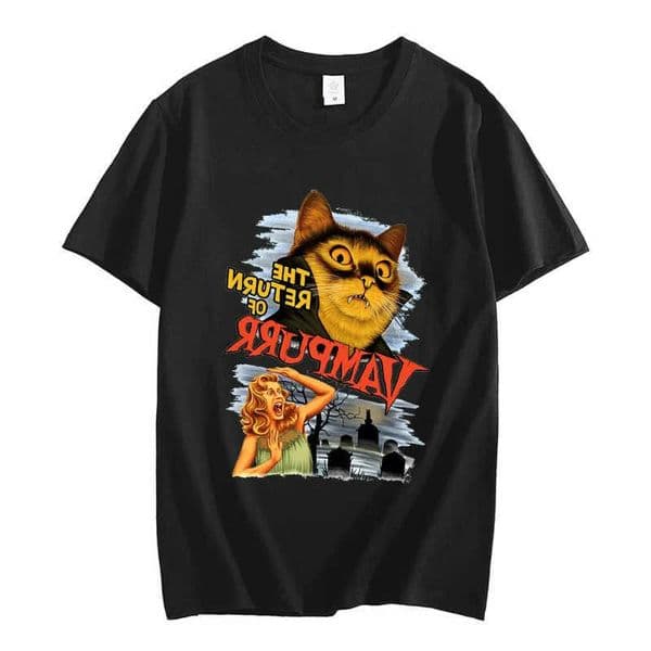 Funny Cat The Return of Vampurr Graphic T-shirt Men Women Cotton Short Sve Horror Halloween T Shirt Casual Clothing T-shirts D260601