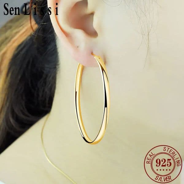 Senlissi - Gold Plated Hoop Earrings For Women 925 Sterling Silver 30mm Fashion Earring C K 3/4/5/6/7CM 260601