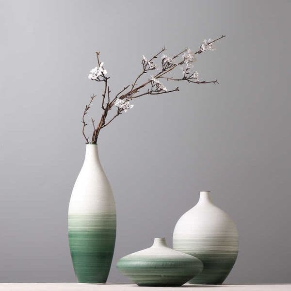 Nordic Painted Ceramic Vase Model Room Living Room Creative Flower Arrangement Ornament Simple Green Gradient Desktop DecorationL260529