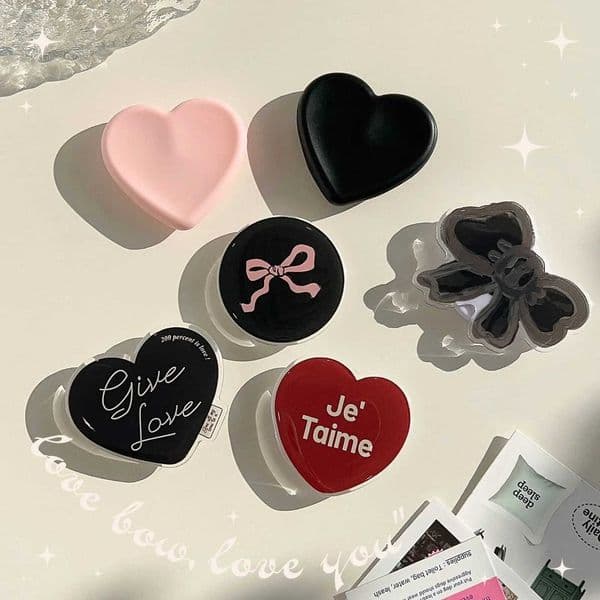 Cute Cartoon Korean Black Bow Holder Grip Tok Griptok Phone Stand Holder port for iPhone 16 Stand SocketJ260601