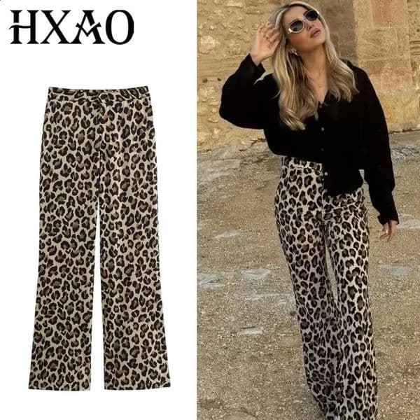 HXAO Vintage Leopard Pants Women High Waist Animal Print Baggy Pants Woman Streetwear Summer Wide Pants Retro Womens Trousers 260601