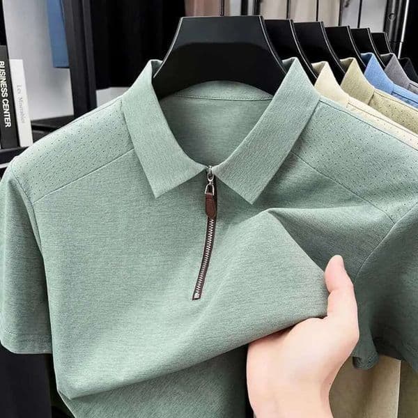 Fashion Half Zipper Short Sleeve Shirt Men Casual Business New Summer Breathable Comfort Lapel T Shirt Z260527 0Ee