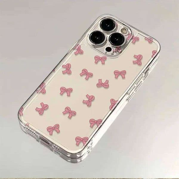 Pink Bow Pattern Phone Case For iPhone 17 Pro Air X XR XS Max 7 8 Plus 16e 15 14 13 Mini 12 11 Fashion Soft Back Cover Y2K