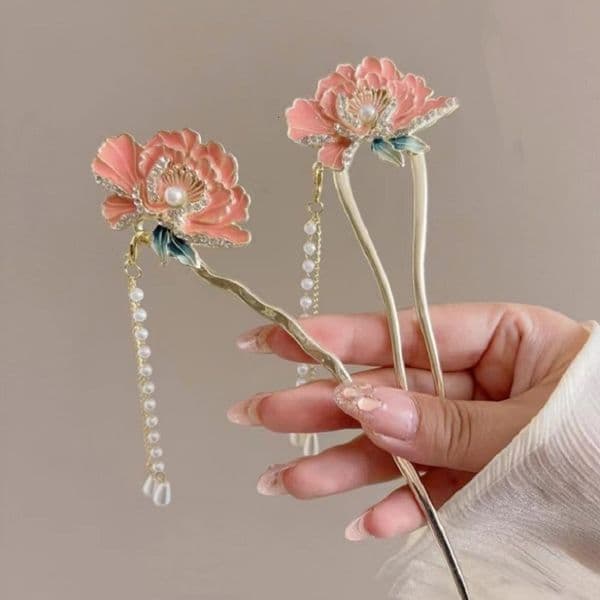 Designer Hat Peony Flower Tassel U-Shaped Elegant Hairpin dandy hat For Women, Ancient Style Retro Cheongsam Hairpin, Hair Accessory Free Ship