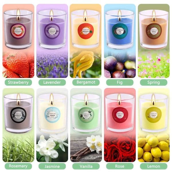 20 Pack Strong Scented Soy Wax Candles in Glass Jars - 10 Aromas Lavender Vanilla Jasmine with Decorative Dried Flower Label C260530