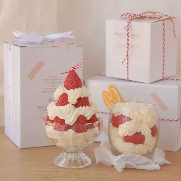 Aromatherapy Candle Shaped Wax Cream Strawberry Tower Aromatherapy Gift for Female Companion Bedroom Smoke Free C260530