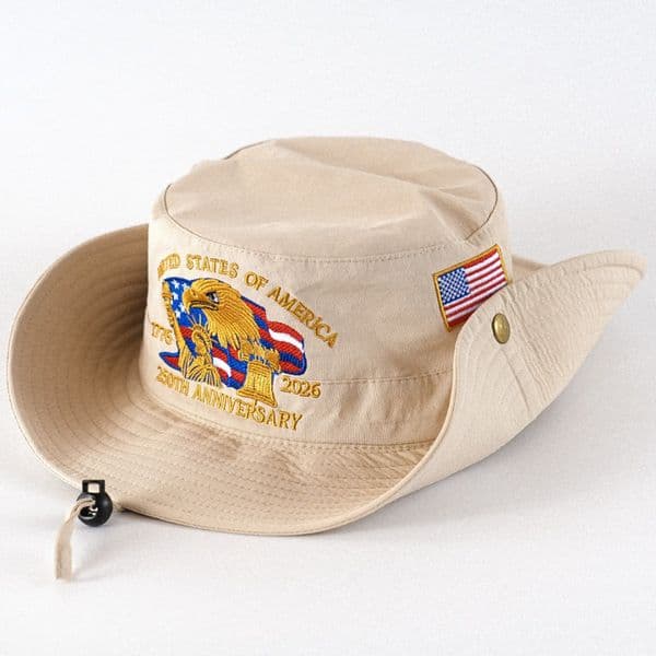 Cross-border 2026 US 250th anniversary bucket hat embroidery flag eagle visor foreign trade hot-selling basin hat