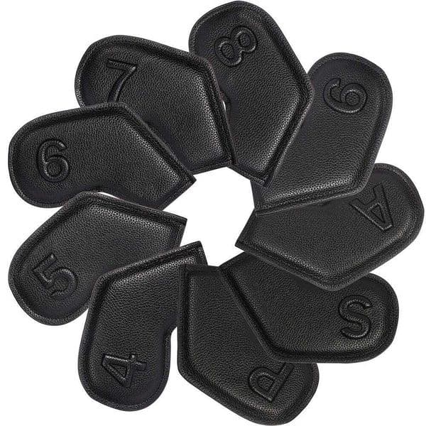 9 pcs/set Pure Color Leather Embossing Skull Logo Paint Edge Golf Club Headcover Iron Covers 26L0601