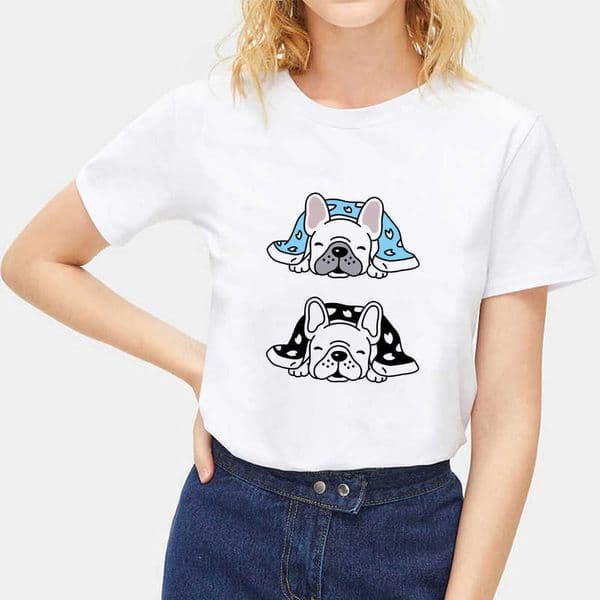 Cute Cartoon Dog Ins Casual Crew-neck Top Short-slved T-shirt Woman Women Clothing Summer polyester fabricTops