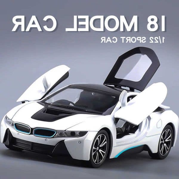 122 i8 Sports Car Alloy Diecast Model Car Vehicle Collection Simulation Sound Light Toys Car Children Birthday Day Gifts L260601